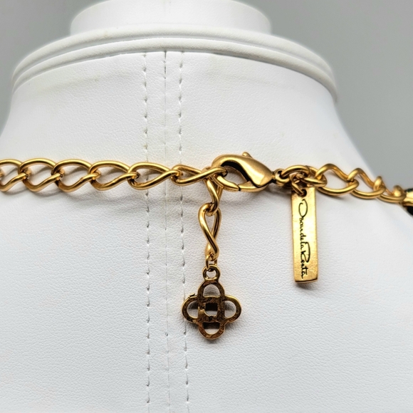 Oscar de la Renta Swarovski Crystal and Teal Resin Paisley Statement Necklace - Picture 10 of 11